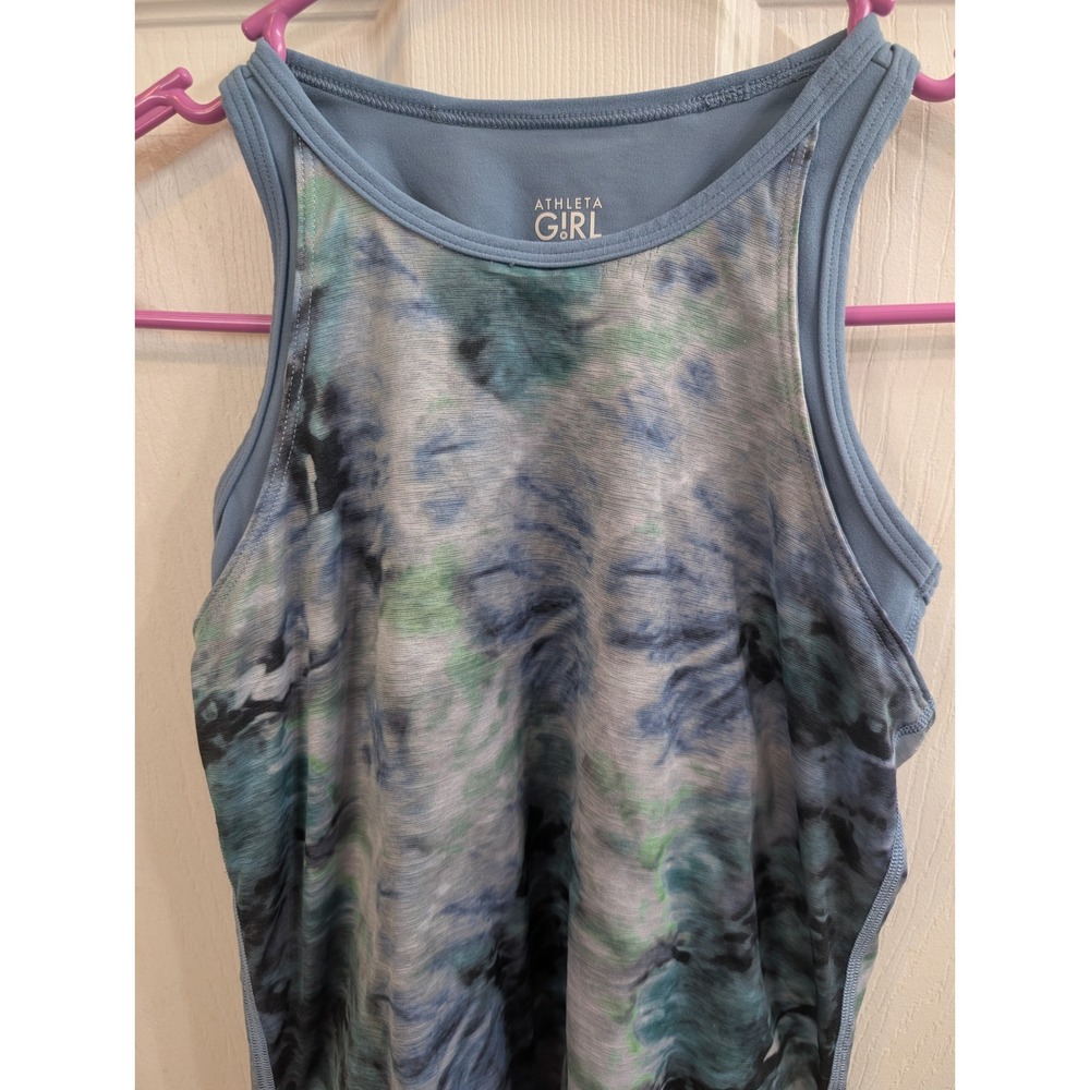 Athleta Girl Perfect Pair Tank Kids Blue Tie Dye 2-in-1 Top -‎ Size S/7 - Picture 3 of 5